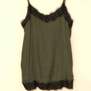 No Boundries Silky Hunter Green Cami/Lace Top - M